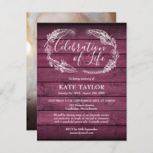 Red Rustic Wood Celebration of Life Photo Announcement Postcard