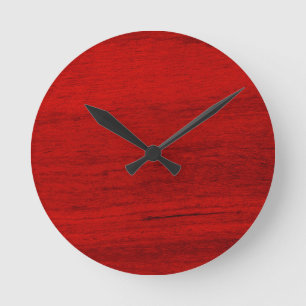 Red Rustic Wood Digital Print Wall Clock