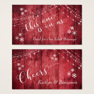 Red Rustic Wood, Lights & Snowflakes Drink Tickets