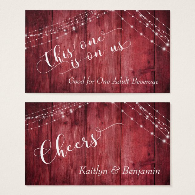Red Rustic Wood & Strings of Lights, Drink Tickets (Front & Back)