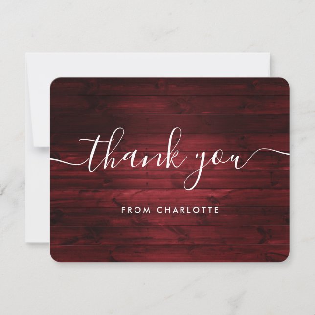 Red Rustic Wood Wedding Shower Birthday Thank You Card (Front)