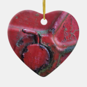 Red rusty truck close-up ceramic tree decoration