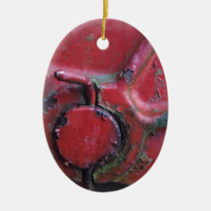 Red rusty truck close-up ceramic tree decoration