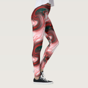 Red S-curves brush strokes and creamy pink glass T Leggings