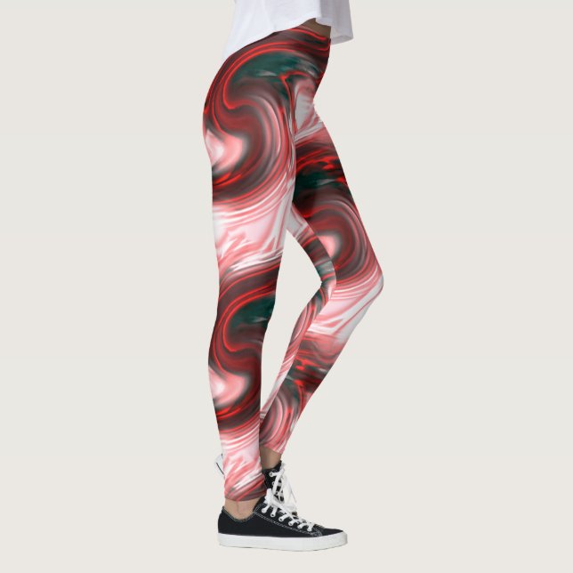 Red S-curves brush strokes and creamy pink glass T Leggings (Right)