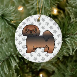 Red Sable Lhasa Apso Cute Cartoon Dog Ceramic Tree Decoration