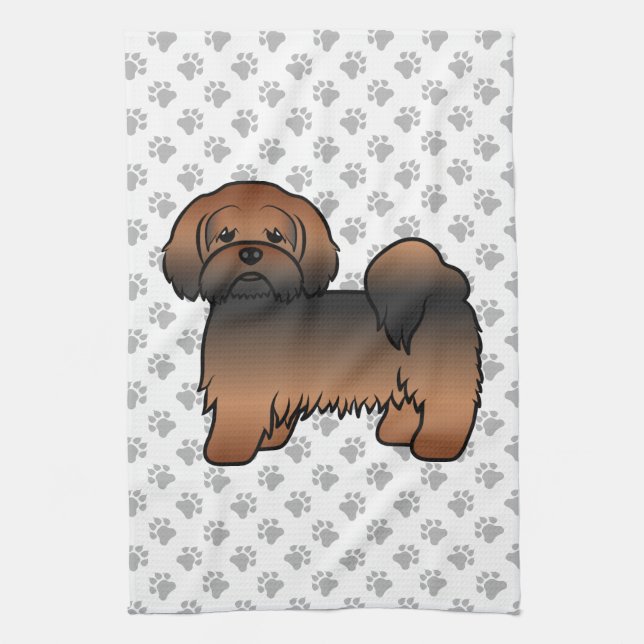 Red Sable Lhasa Apso Cute Cartoon Dog Tea Towel (Vertical)