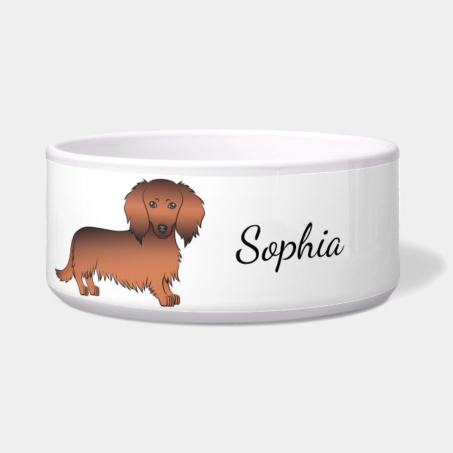 Red Sable Long Hair Dachshund Cartoon Dog & Name (Front)