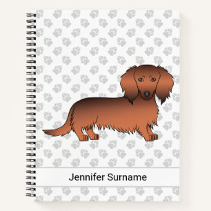 Red Sable Long Hair Dachshund Cartoon Dog & Text Notebook