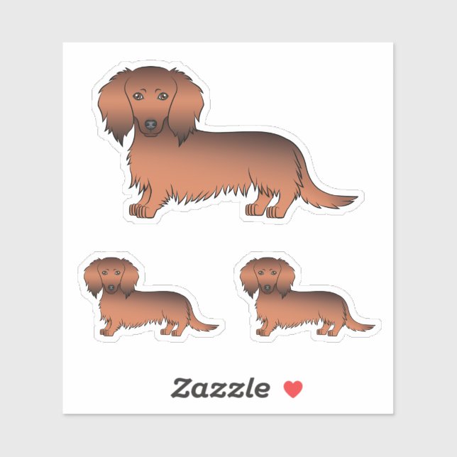 Red Sable Long Hair Dachshund Cartoon Dogs (Sheet)