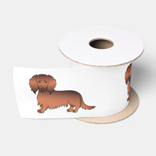 Red Sable Long Hair Dachshund Cartoon Dogs Satin Ribbon