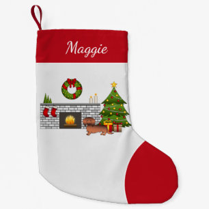 Red Sable Long Hair Dachshund Dog - Christmas Room Small Christmas Stocking