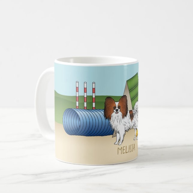 Red Sable Papillon Agility Dog With Custom Name Coffee Mug (Front Left)