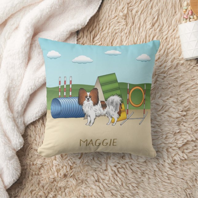 Red Sable Papillon Agility Dog With Custom Name Cushion (Blanket)