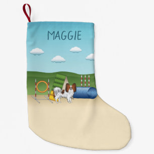 Red Sable Papillon Agility Dog With Custom Name Small Christmas Stocking