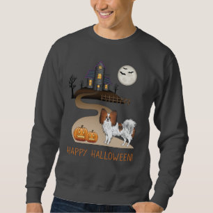 Red Sable Papillon And Halloween Haunted House Sweatshirt