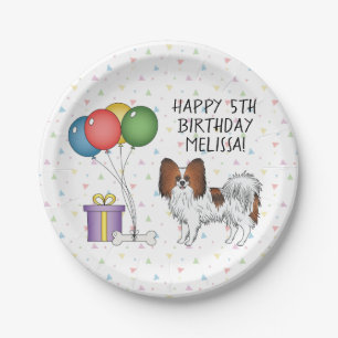 Red Sable Papillon Cute And Happy Dog - Birthday Paper Plate