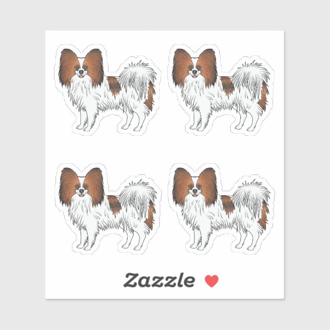 Red Sable Papillon Cute Cartoon Dog Designs (Sheet)