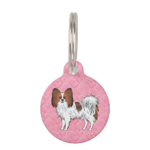 Red Sable Papillon Cute Cartoon Dog On Pink Hearts Pet Tag