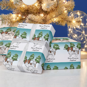 Red Sable Papillon Cute Dog In A Winter Forest Wrapping Paper