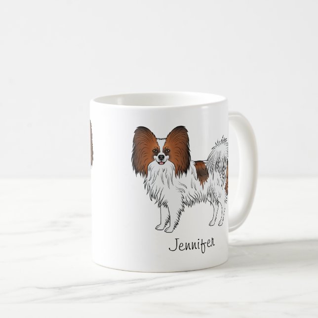 Red Sable Papillon Cute Dog With Custom Name Coffee Mug (Front Right)