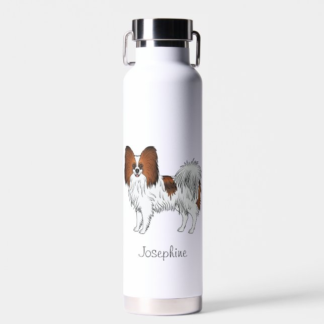 Red Sable Papillon Cute Dog With Custom Name Water Bottle (Front)