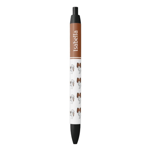 Red Sable Papillon Cute Dogs With Custom Name Black Ink Pen (Front Vertical)