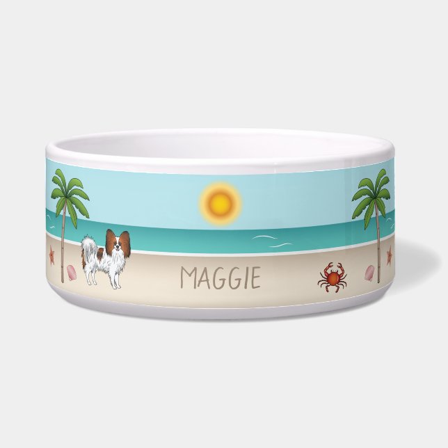 Red Sable Papillon Dog At A Tropical Summer Beach (Front)