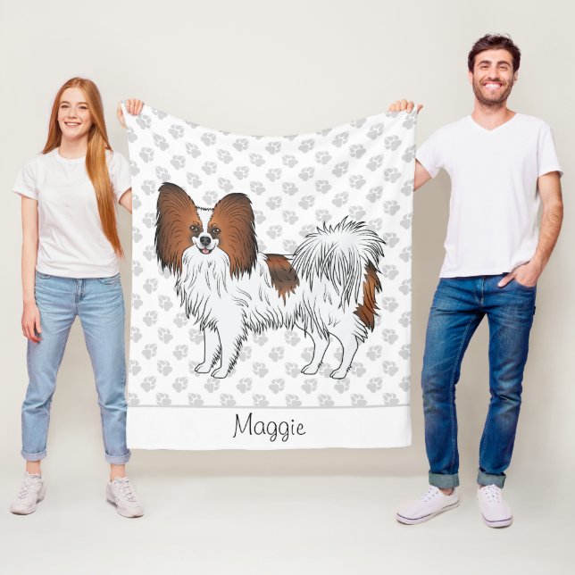 Red Sable Papillon Dog With Paws And Name Fleece Blanket (In Situ)