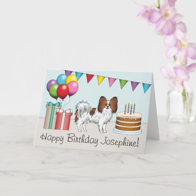 Red Sable Papillon Happy Dog Colourful Birthday Card (Orchid)