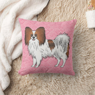 Red Sable Papillon Toy Breed Dog On Pink Hearts Cushion