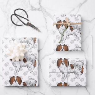 Red Sable Phalène Cute Cartoon Dog With Grey Paws Wrapping Paper Sheet