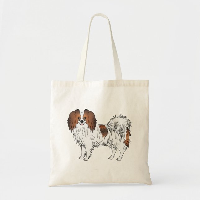 Red Sable Phalène Cute Cartoon Fluffy Dog Tote Bag (Front)