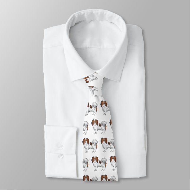 Red Sable Phalène Dog Pattern Cute Dog Lover Tie (Tied)