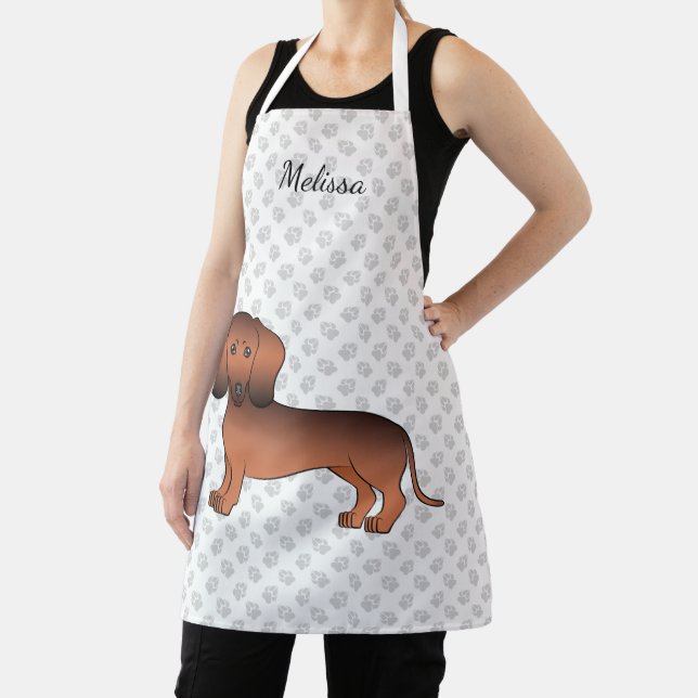 Red Sable Short Hair Dachshund Cartoon Dog & Name Apron (Insitu)