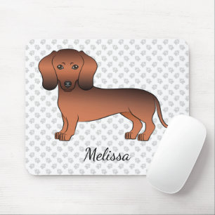 Red Sable Short Hair Dachshund Cartoon Dog & Name Mouse Mat