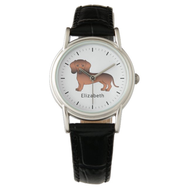 Red Sable Short Hair Dachshund Cartoon Dog & Name Watch (Front)