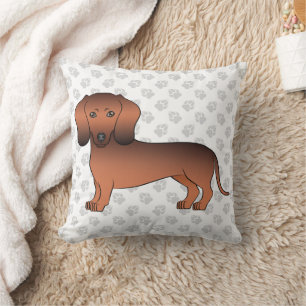 Red Sable Short Hair Dachshund Cartoon Dog & Paws Cushion