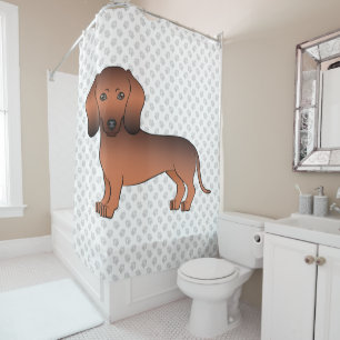 Red Sable Short Hair Dachshund Cartoon Dog & Paws Shower Curtain