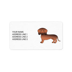 Red Sable Short Hair Dachshund Cartoon Dog & Text Label