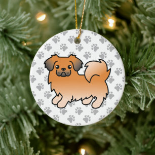 Red Sable Tibetan Spaniel Cute Cartoon Dog Ceramic Tree Decoration