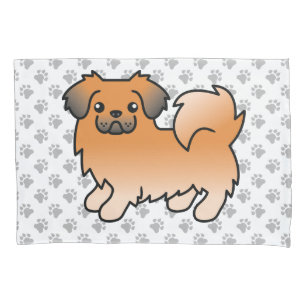 Red Sable Tibetan Spaniel Cute Cartoon Dog & Paws Pillowcase