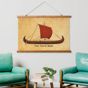 Red Sail Viking Ship II Hanging Tapestry