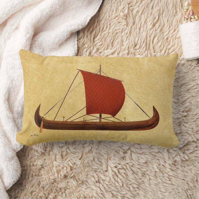 Red Sail Viking Ship II Lumbar Cushion (Blanket)
