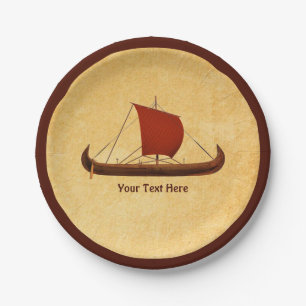 Red Sail Viking Ship II Paper Plate