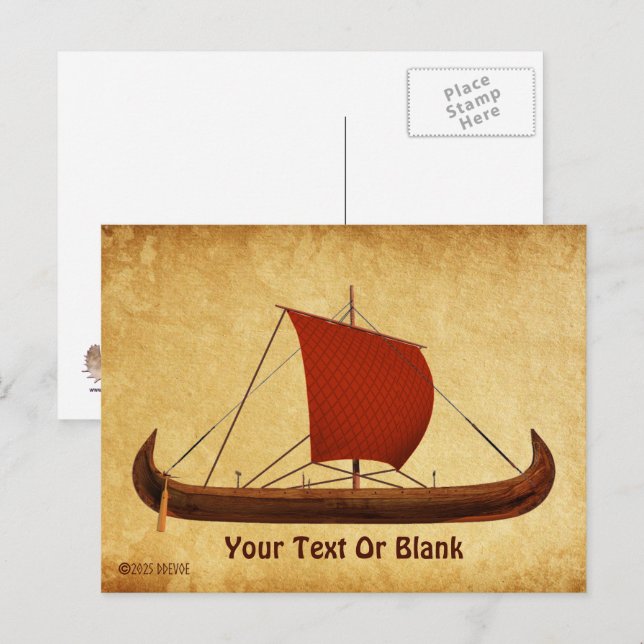 Red Sail Viking Ship II Postcard (Front/Back)