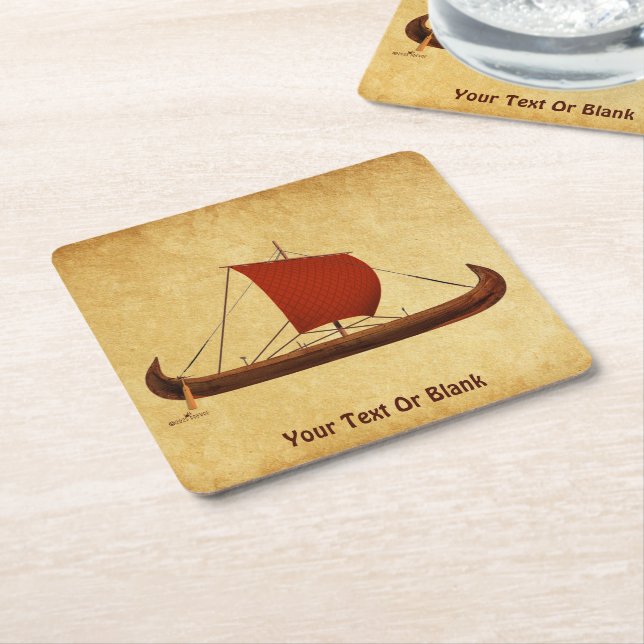 Red Sail Viking Ship II Square Paper Coaster (Angled)