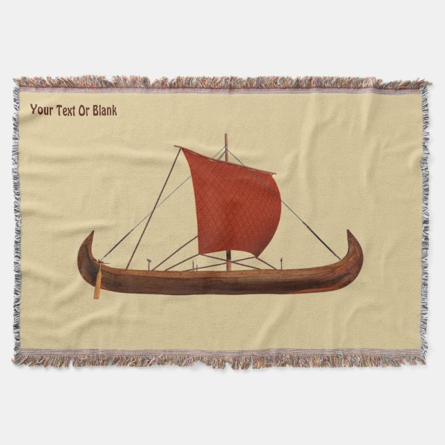 Red Sail Viking Ship II Throw Blanket (Front)