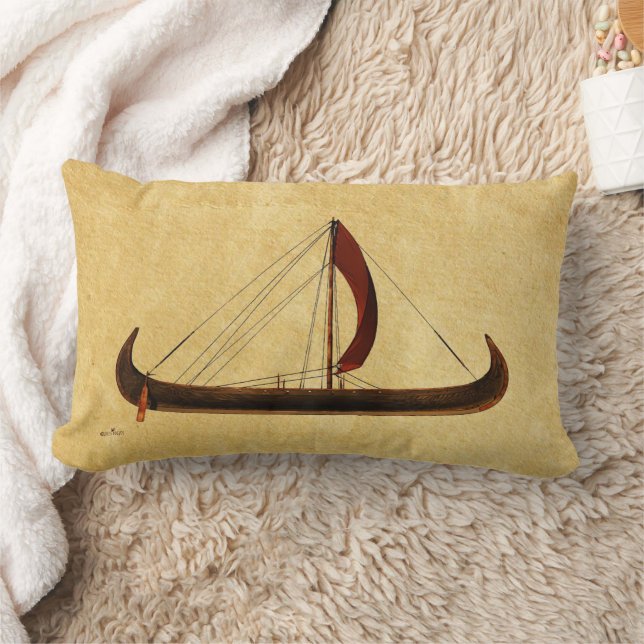 Red Sail Viking Ship Lumbar Cushion (Blanket)