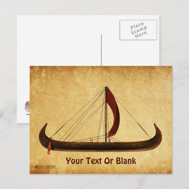 Red Sail Viking Ship Postcard (Front/Back)